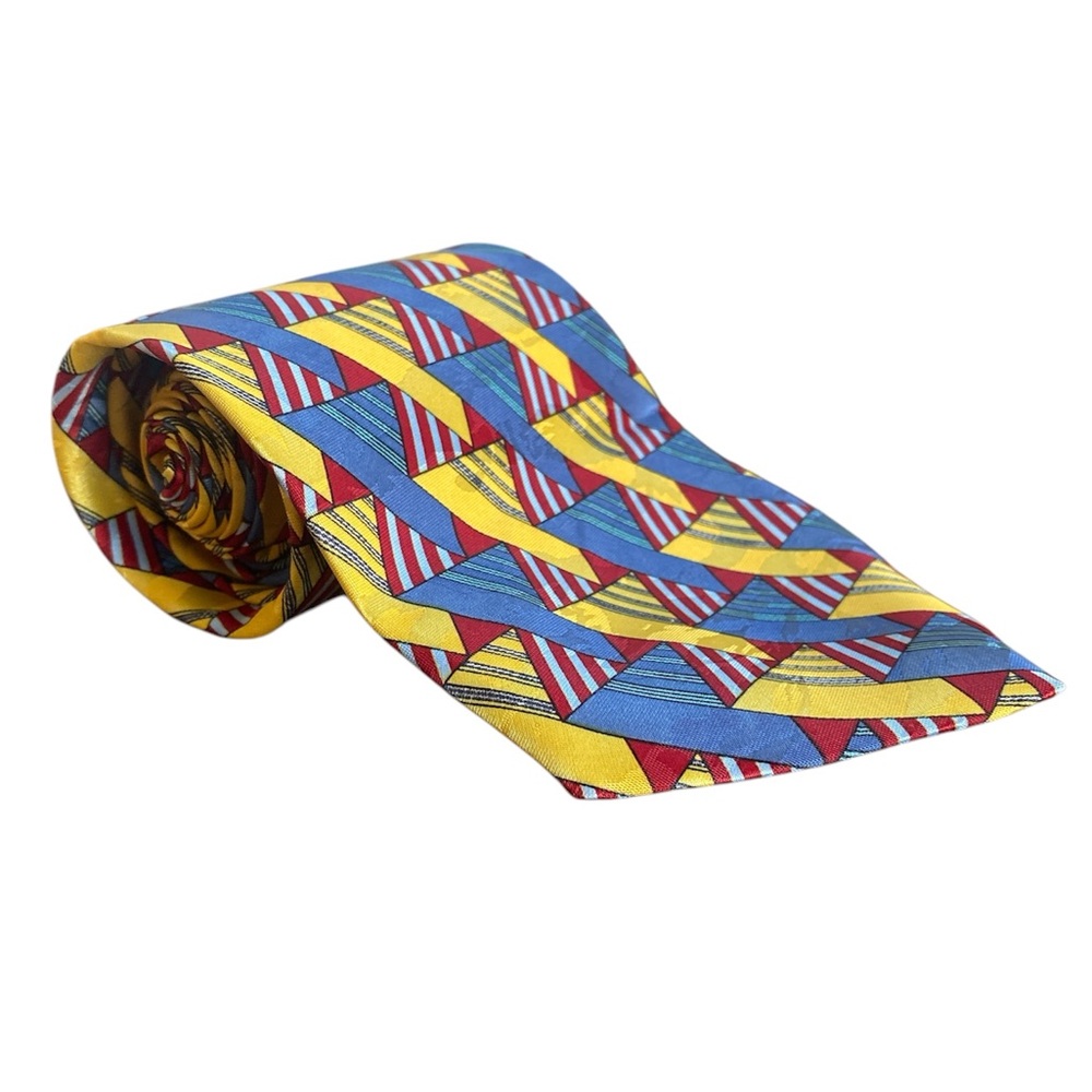 Marco Polo Italian Style Geometric Pattern Blue, Red, Yellow Pattern Neck Tie